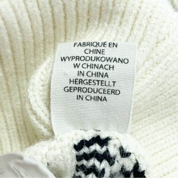 Joie Alpine Pattern Striped Cable Knit Pullover Sweater Cream Black Size Medium - Picture 7 of 10